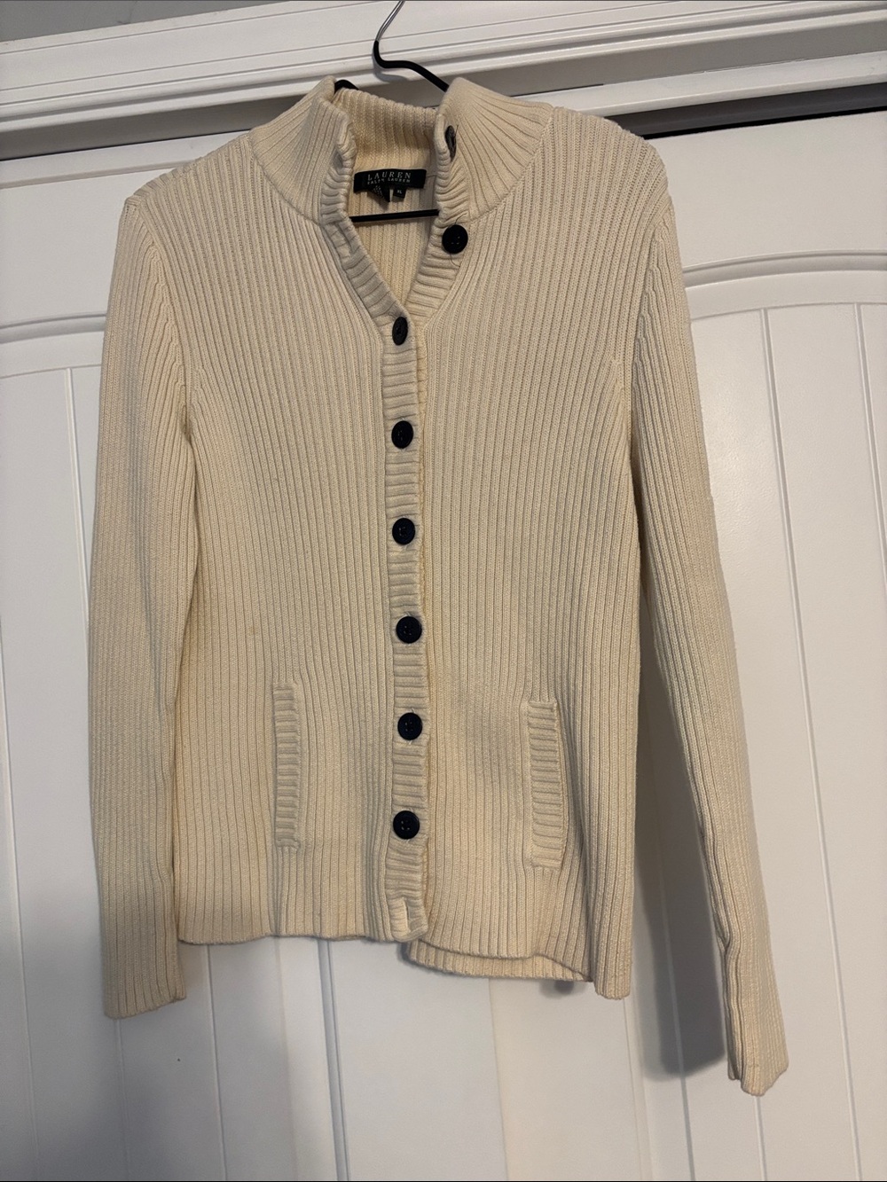 Ralph Lauren Cream Ribbed Button-Front Cardigan